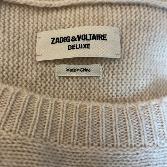 Zadig &  Voltaire Cream Cashmere Banko Sweater with Leather Fringe - Picture 7 of 8